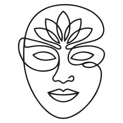 mask one line Vector Black silhouettes design element. with white background
