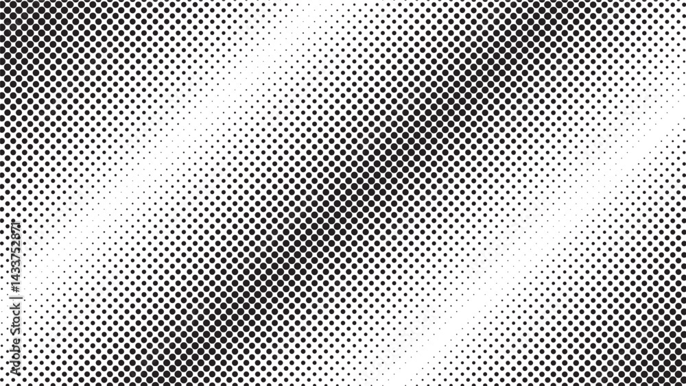 Poster monochrome halftone dot pattern with gradient and grain effect creating abstract geometric backgroun