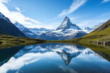 Fototapeta premium the matterhorn reflected in a lake with mountains in the background