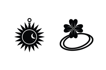Graphic Black Celestial Sun And Clover Shape Ornament Vector Illustration