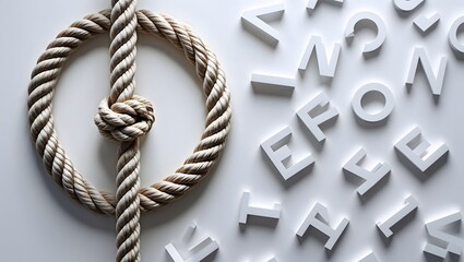 Isolated brown rope with a tied knot shows strong nautical texture on white