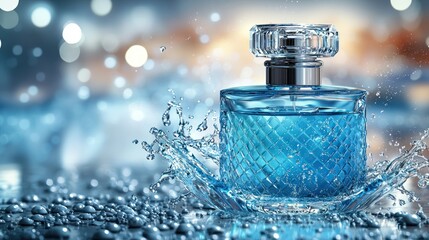 Azure perfume bottle, water splash