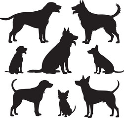 Collection of Dog Silhouettes Various Breeds and Sizes
