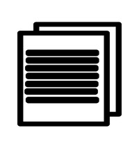 Illustration of two stacked document sheets with text lines, symbolizing archives, reports, or written data