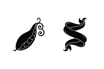Elegant Black And White Pea Pod Illustration With Decorative Ribbon Design
