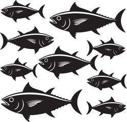 School of Tuna Fish Silhouette Illustration