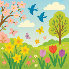 Happy Spring Print Design in Vector