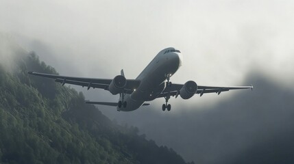 Naklejka premium Commercial airliner climbing steeply just after takeoff from runway