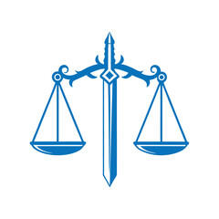 Justice Sword and Scales of Justice vector Logo.