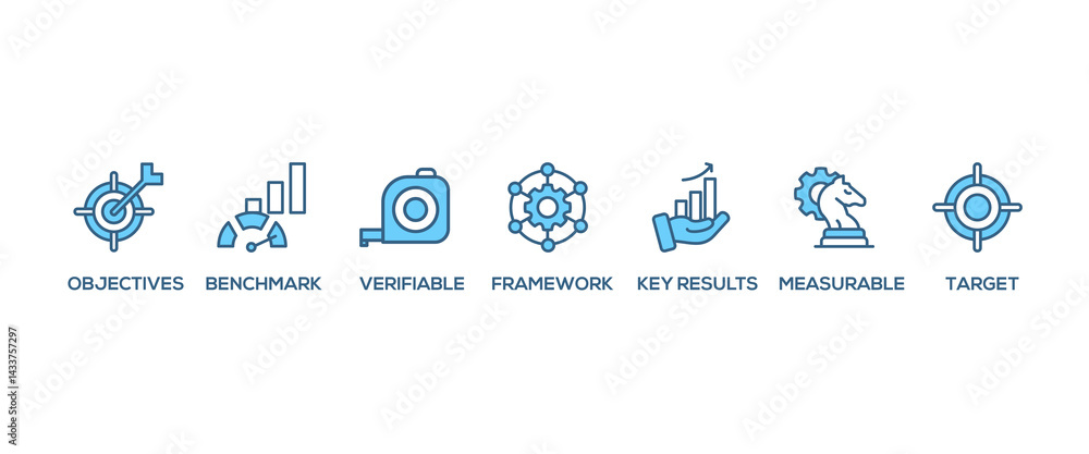Poster okr banner web icon set vector illustration concept for objectives and key results with icon of obje