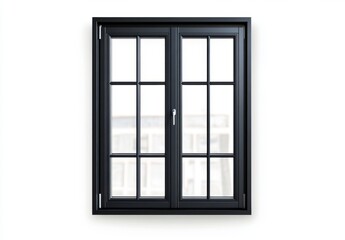 Fototapeta premium Black Double Hung Window with Multiple Panes on White Background