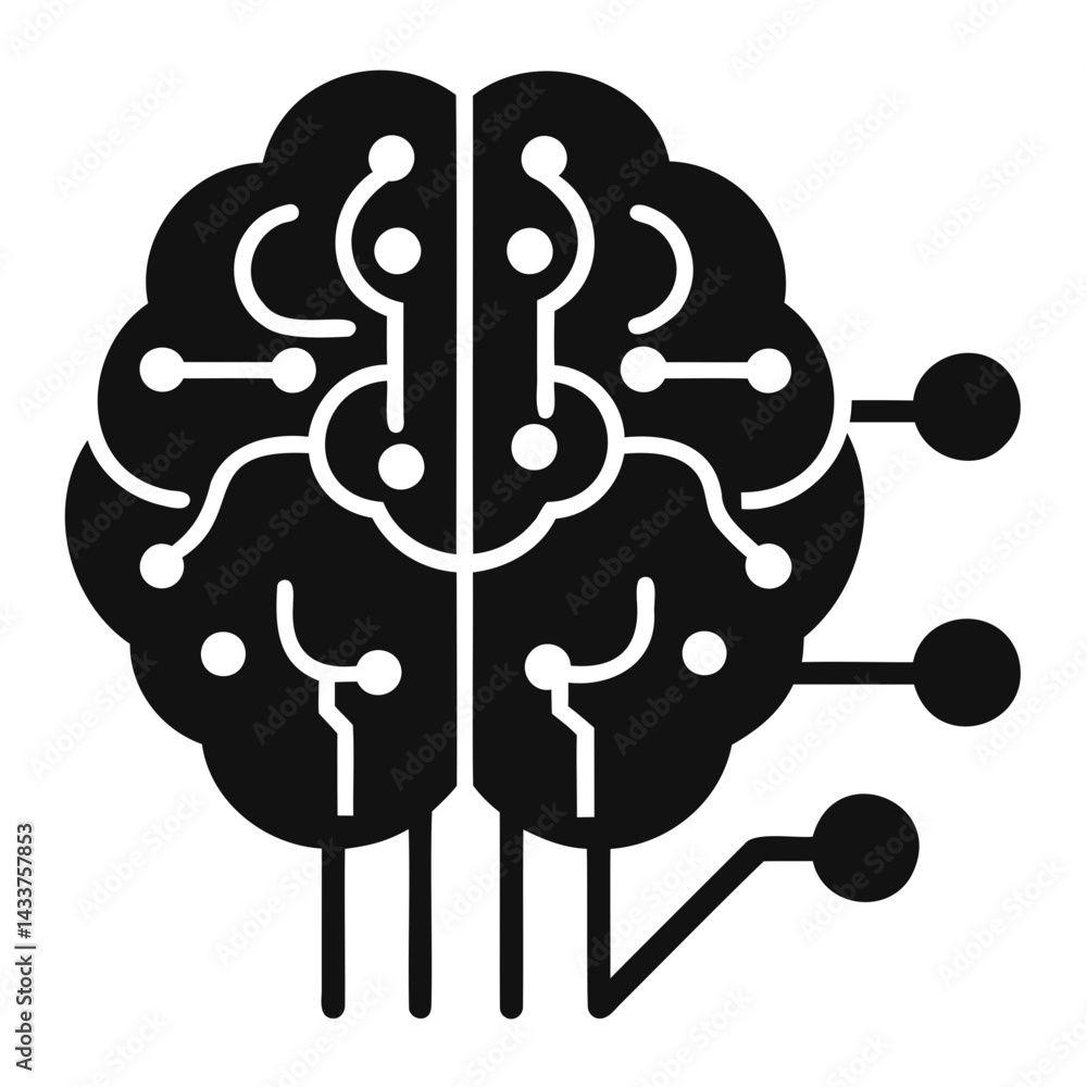 Aufkleber simple and minimalist microchip icon with brain black silhouette on transparent background