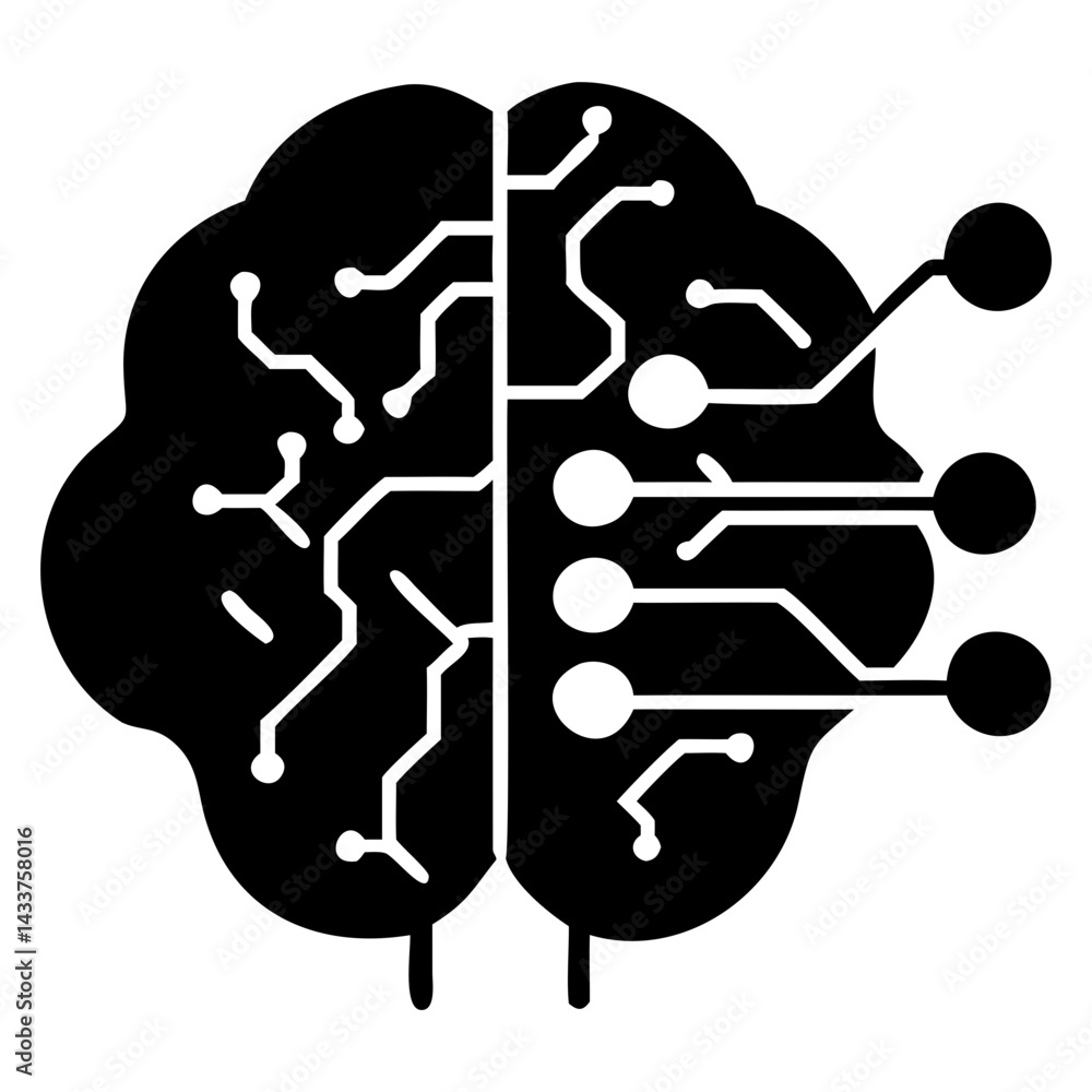 Poster artificial intelligence icon of brain with circuits on transparent background