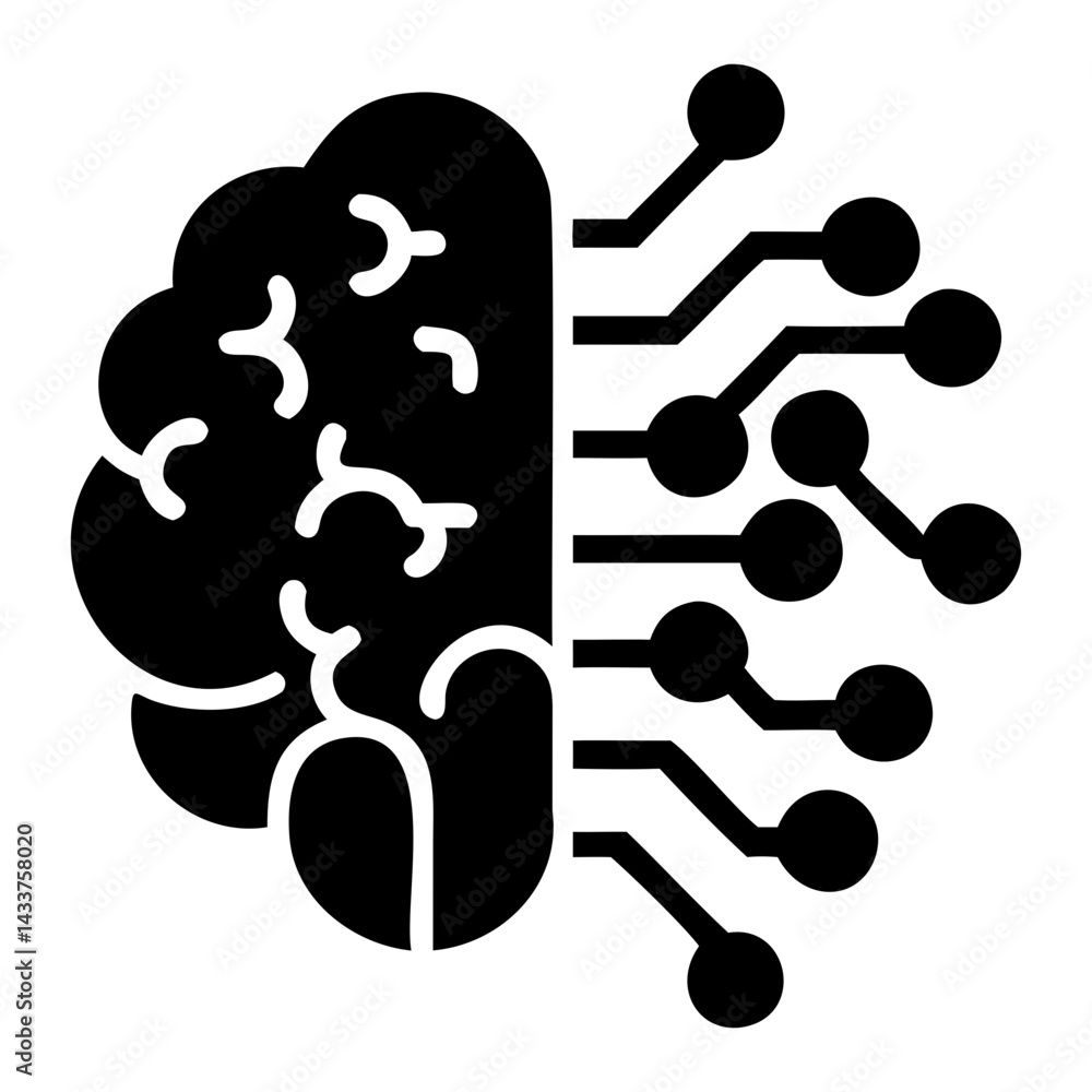 Poster artificial intelligence icon of brain with circuits on transparent background