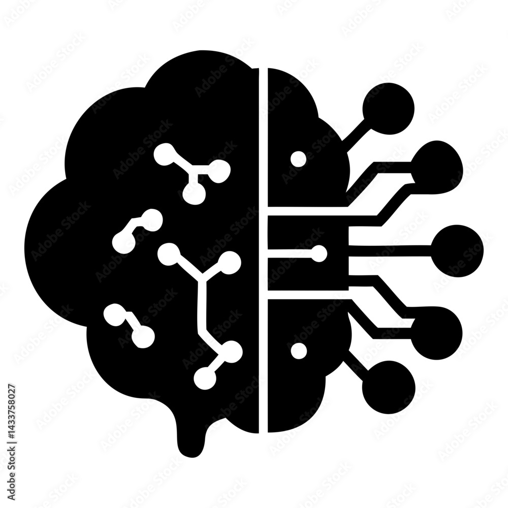 Poster artificial intelligence icon of brain with circuits on transparent background