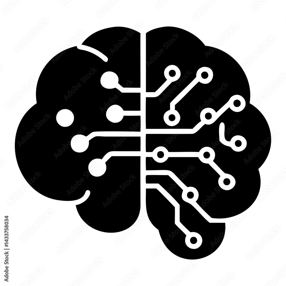 Poster artificial intelligence icon of brain with circuits on transparent background