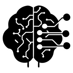 Artificial intelligence icon of Brain with Circuits on transparent background