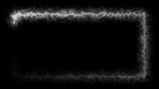 rectangular frame decorative banner, rotating motion animation with white smoke effect.