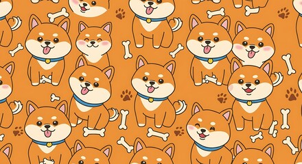 Fototapeta premium Happy Shiba Spree AI Generated