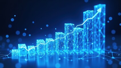 Bright Blue Abstract Growth Graph in Low Poly Wireframe Style