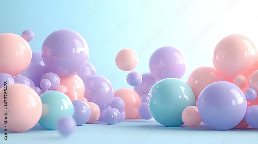 Aufkleber abstract pastel spheres composition in soft colors, with floating glossy and matte balls on minimal 