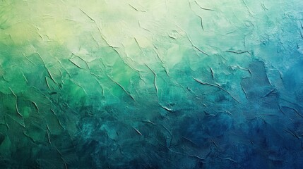 Textured abstract painting with a gradient of teal, green, and blue colors