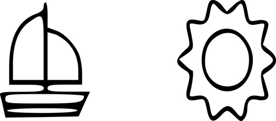 Simple Line Drawing of a Sailboat and Sun Representing Summer Vacation