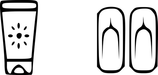 Sun Protection Essentials Sunscreen Tube and Pair of Flip Flops for Summer Beach Vacation