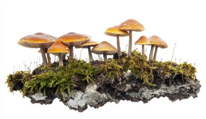 Cluster of Brown Mushrooms on Mossy Soil