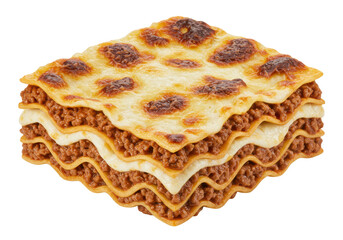 Delicious lasagna with layers of meat and cheese isolated on transparent background