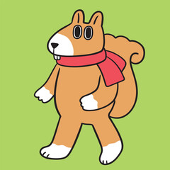 Cute digital cartoon squirrel line drawing.