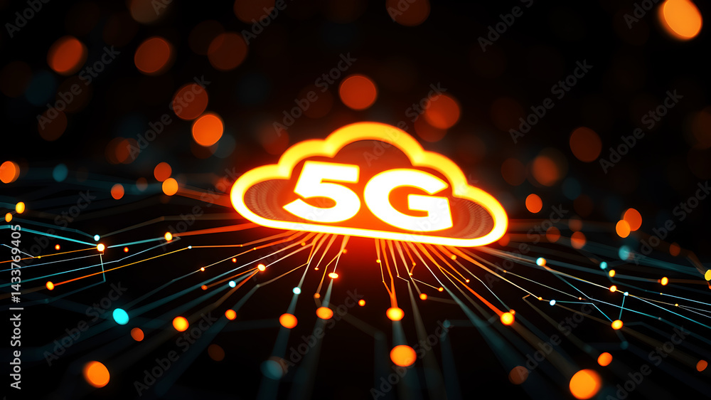 Aufkleber abstract 5g network concept with glowing lines and cloud connection
