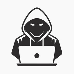 A silhouette of a hooded figure working on a laptop, representing online threats.