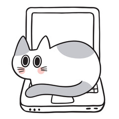 Cute cat cartoon digital line drawing element.
