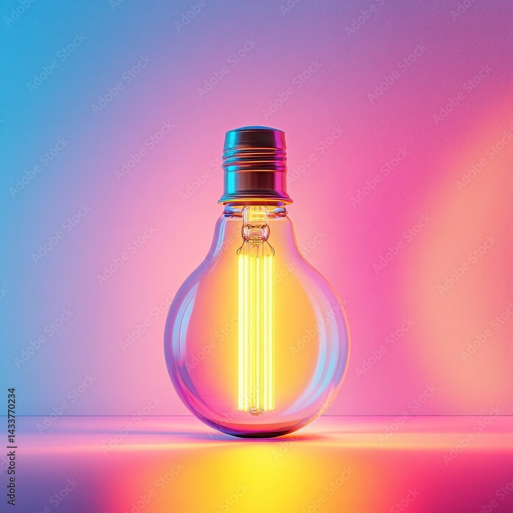 Poster glowing lightbulb on gradient background