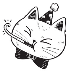 Cute cat cartoon digital line drawing element.