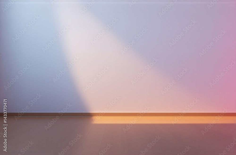 Poster soft light illuminates a minimalist interior. a single beam casts a gentle gradient across a pale wa