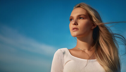 大空を背景にした女性