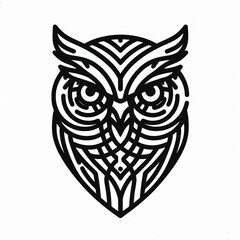 Naklejka premium A stylized, geometrically-patterned graphic of an owl's head.