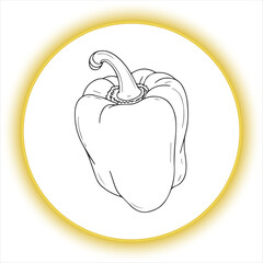 Bell Pepper Black and White Line Art Illustration,Hand Drawn Bell Pepper Outline Drawing,Simple Bell Pepper Sketch for Coloring,Realistic Bell Pepper Line Art Vector,Vegetable Bell Pepper Black