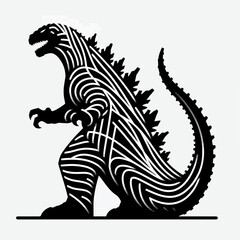 A bold graphic representation of the iconic Godzilla character, using a unique line art style.