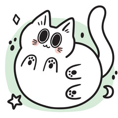 Cute cat cartoon digital line drawing element.