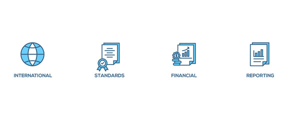 Ifrs banner web icon vector illustration concept for international financial reporting standards with icon of global, network, money, documents, books, and writing