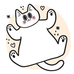 Cute cat cartoon digital line drawing element.