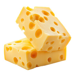 Cheese day concept. Cheese blocks with holes on a black background. isolated on white background