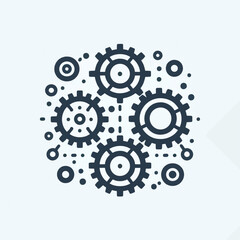 A stylized graphic of multiple gears arranged in a circular pattern, showing intricate connections.