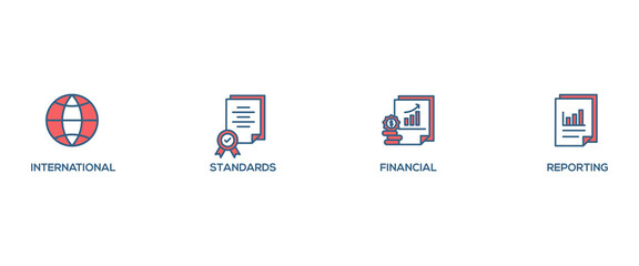 Ifrs banner web icon vector illustration concept for international financial reporting standards with icon of global, network, money, documents, books, and writing