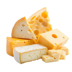 Cheese day concept. Assorted yellow cheese varieties on a black background. isolated on white background