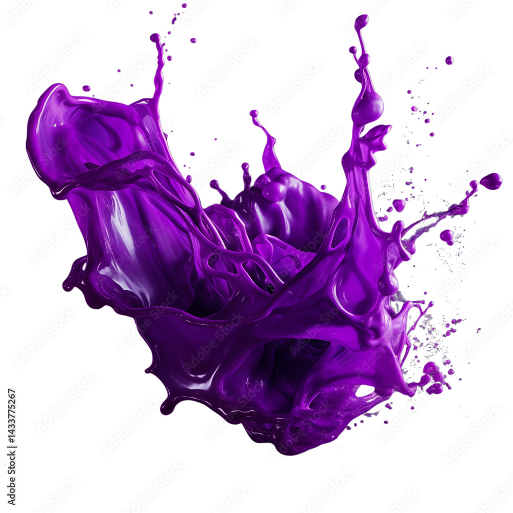 Aufkleber a vibrant splash of purple paint against a stark transparent background creating dynamic abstract fo