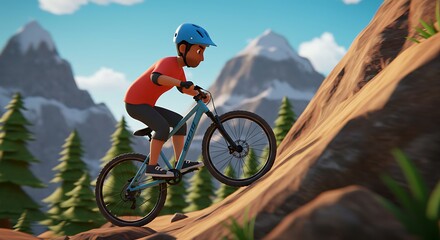 Fototapeta premium Boy Riding Bike on Mountain